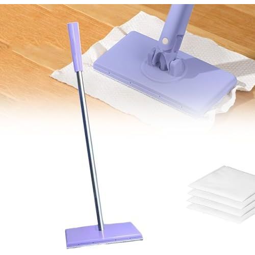 Mini serpillière rotative à 360° avec changement automatique de tissu, serpillière rotative à 360° avec serviettes, pour salle de bain et cuisine (violet, 70 cm)