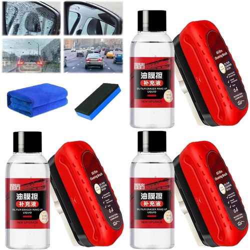 Brosse De Nettoyage Pour Vitres De Voiture, Film Oléophobe, Dégraissant Pour Vitres, Planche De Nettoyage Pour Vitres, Nettoyant Vitres (3 Pièces + 180 Ml)