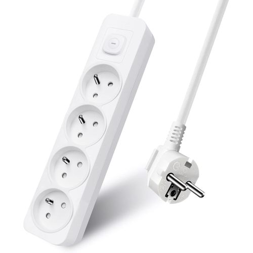SHIBA-Multiprise 4 Prises 16A avec Interrupteur,Bloc 4 Prises,Rallonge 3m 250 V avec sécurité Enfant,Blanc[70]