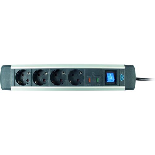 SHIBA-Bloc multiprise Aluminium - 1,5 m de câble avec 4 Prises - Rallonge avec parasurtenseur & Protection de Contact Accrue - Mul[6