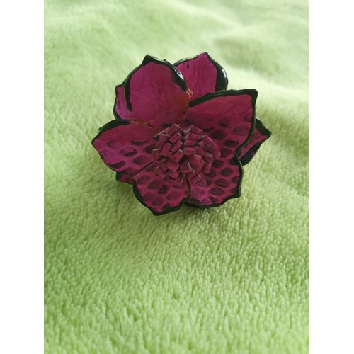 Bague Fleur Réglable Cuir Rose Fuchsia