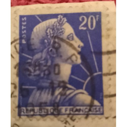 Timbre Oblitéré République Française 20f Marianne De Muller Bleue.