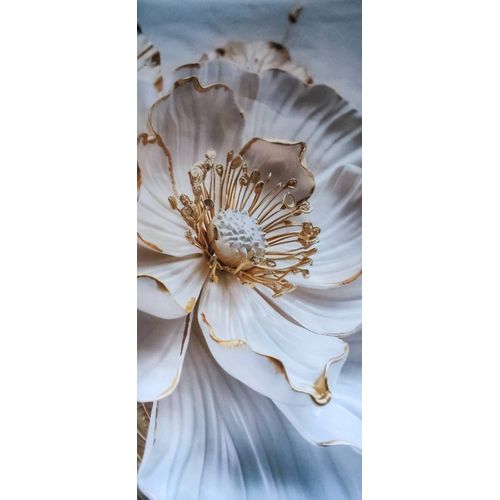 Toile fleur blanche liseré doré porte bonheur