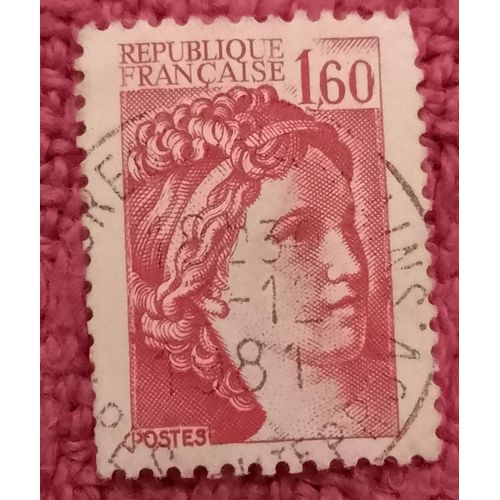Timbre Oblitéré République Française 1,60 Postes Marianne Rouge.