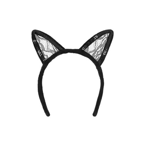 Serre-Tête Oreilles Chat Dentelle Noir Femme
