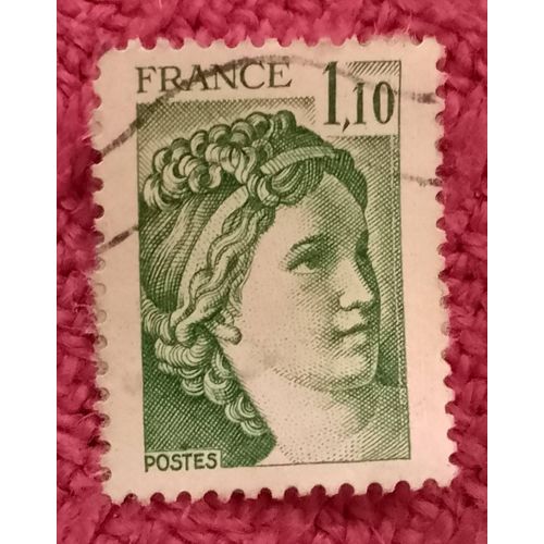 Timbre Oblitéré France 1,10 Marianne Vert.