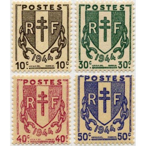 France 1945, Très Belle Série 4 Timbres Neufs** Luxe Yvert 670 À 673, Série Blasons - Chaines Et Croix De Lorraine.