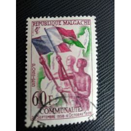 Timbre Madagascar Y T 340 Personnes Avec Drapeaux Et Une Carte De Madagascar 1959 (030509 )