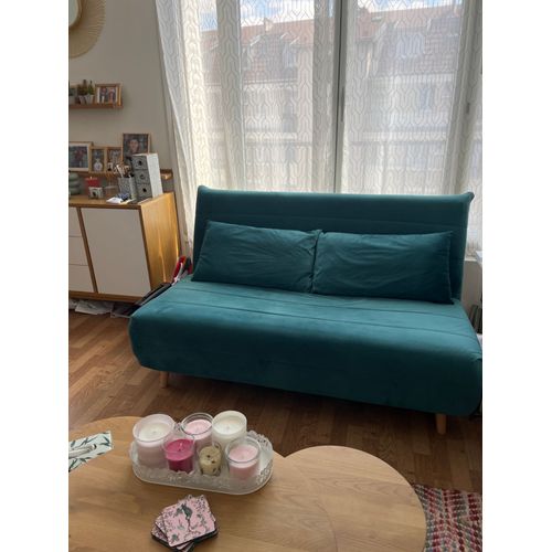 Canapé Convertible Bleu-Vert En Velours Lisse