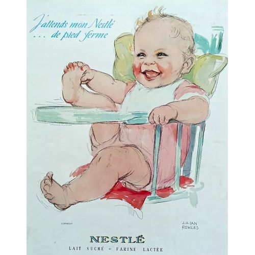 Lot 8 Affiches Publicité Ancienne Couleur Années 30 : Bébés Nestlé, Peugeot 601, Dixor, Renault 85, Suchard... (Vintage French Advertising)