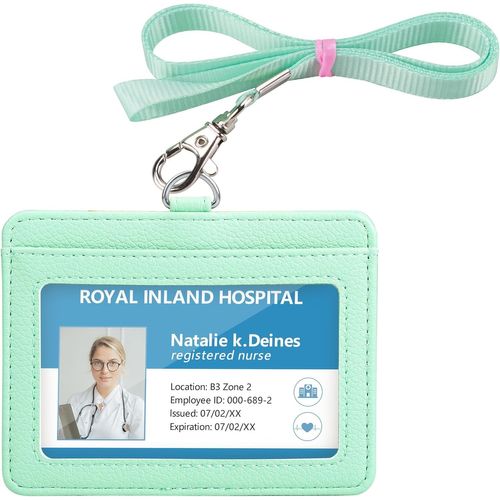 SHIBA-Porte Badge, Porte Badge tour de Cou, 2 Emplacements pour Cartes, 1 Fenêtre Transparente, Porte Carte cou, Horizontal, Cuir [3