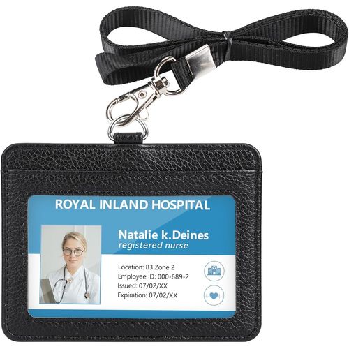 SHIBA-Porte Badge, Porte Badge tour de Cou, 2 Emplacements pour Cartes, 1 Fenêtre Transparente, Porte Carte cou, Horizontal, Cuir [3