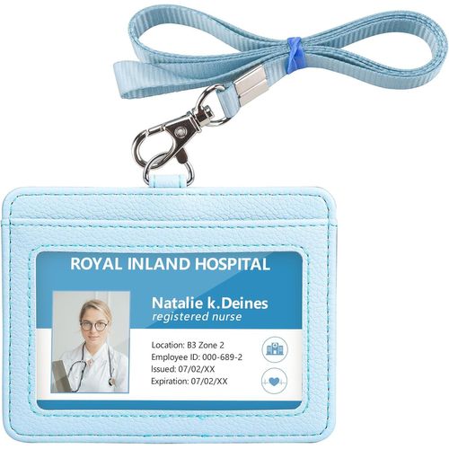SHIBA-Porte Badge, Porte Badge tour de Cou, 2 Emplacements pour Cartes, 1 Fenêtre Transparente, Porte Carte cou, Horizontal, Cuir [3