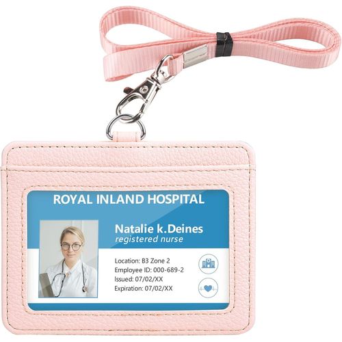SHIBA-Porte Badge, Porte Badge tour de Cou, 2 Emplacements pour Cartes, 1 Fenêtre Transparente, Porte Carte cou, Horizontal, Cuir [3
