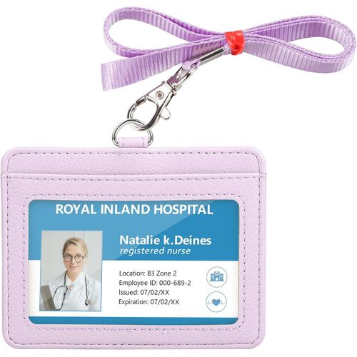 SHIBA-Porte Badge, Porte Badge tour de Cou, 2 Emplacements pour Cartes, 1 Fenêtre Transparente, Porte Carte cou, Horizontal, Cuir [3