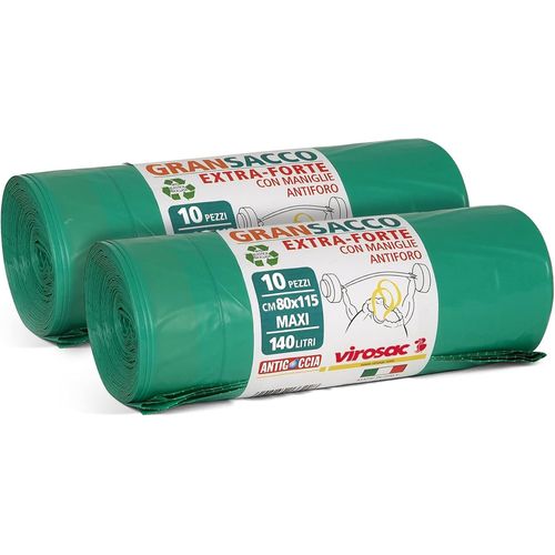 SHIBA-Virosac - Gransacco - Sacs robustes, résistants idéaux pour le jardinage. Doté de poignées pratiques ¿ 20 sacs verts 80 x 11[8