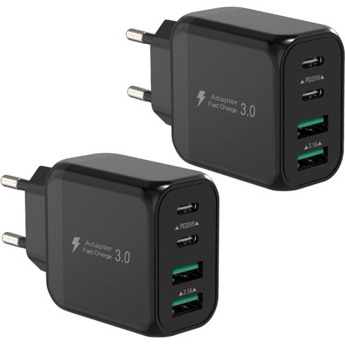 Shiba-40w Chargeur Usb C Rapide, 2pack 4 Ports 2usb C& 2usb A Pd+Qc Multiprise Secteur Chargeur Rapide Pour Iphone 15 Pro Max/14/1[9