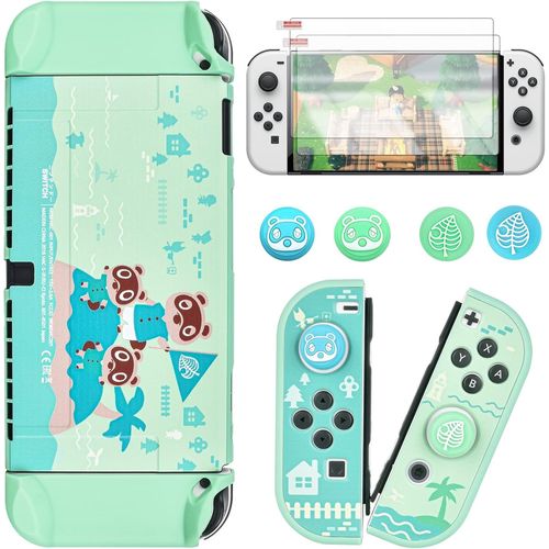 Shiba-Coque Pour Nintendo Switch Oled, Coque De Pc Absorption Des Chocs Et Anti-Rayures Avec 2 Film De Verre Trempé Et 4 Capuchons[1