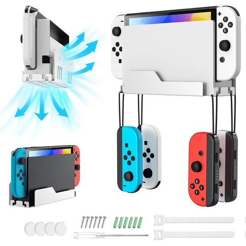Shiba-Support Mural Compatible Avec Nintendo Switch/Switch Oled, Support De Jeux Vidéo En Métal Avec 4 Crochets Pour Joy-Con, Étag[9