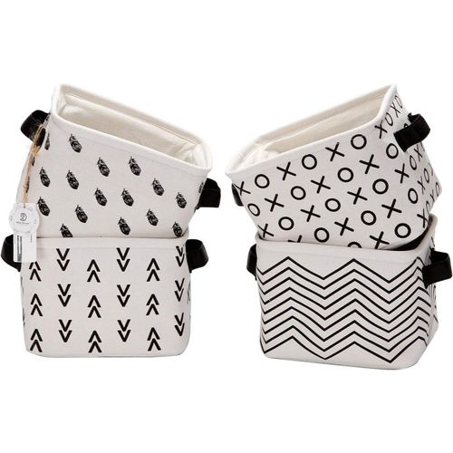 SHIBA-Mini-équipe Pliable Nouveau thème Gris et Blanc - Corbeilles de Rangement en Tissu de Coton et Lin 100% Naturel(New Black, 4[1