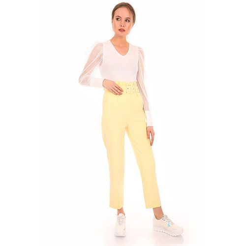Pantalon Ceinturée Taille Haute - Jaune