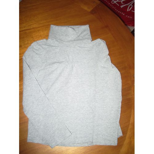 Pull Vertbaudet Gris Col Roulé Très Beau Détail Devant 10ans