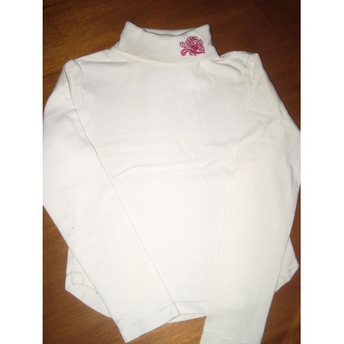 Pull Longboard Blanc Col Roulé Taille 8 Ans , Joli Imprimé Rouge Col