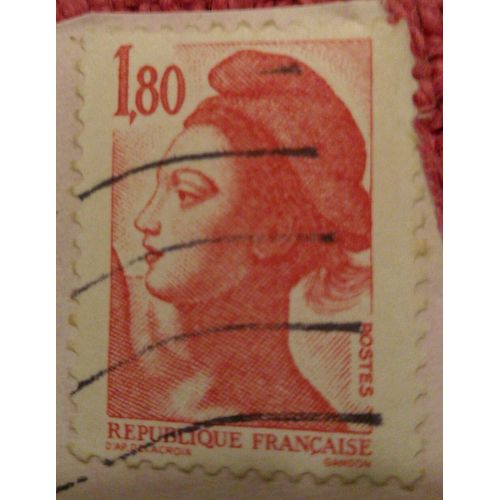 Timbre Oblitéré République Française 1,80 Marianne Rouge.