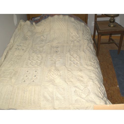 Plaid Afghan Écru 100 % Laine De Pays