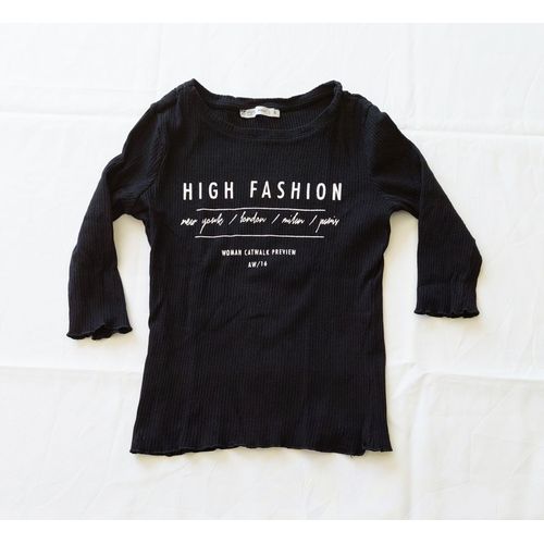 T-Shirt Noir Manches 3/4 Logo High Fashion Femme Taille S Marque Gemo