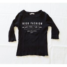 T-Shirt Noir Manches 3/4 Logo High Fashion Femme Taille S Marque Gemo