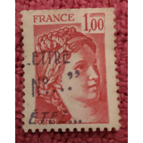 Timbre Oblitéré France 1,00 Postes Marianne Rouge.