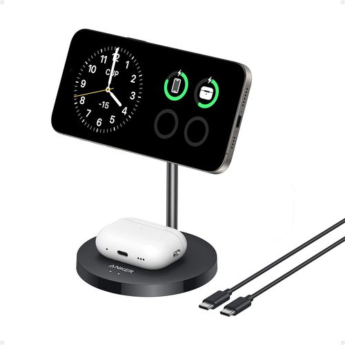 Chargeur Induction Iphone Base De Recharge 15w, Support Ajustable 2-En-1, Câble Usb-C 1,5m, Double Led, Ultra Rapide Magsafe Pour Iphone Séries 16/15 Et 5w Pour Airpods (Sans Adaptateur Ca)[Q56]