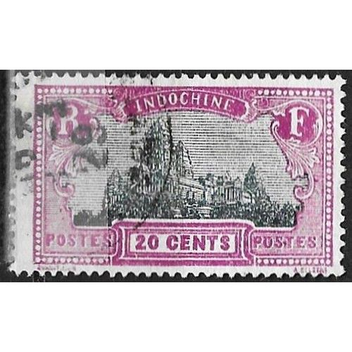 Indochine (Actuel Vietnam), Colonie Française 1927, Beau Timbre Yvert 140, Temples D'Angkor 20c. Lilas Et Bleu Gris, Oblitéré, Tbe.