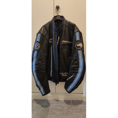 Blouson De Moto En Cuir Noir Et Bleu De Marque Bering
