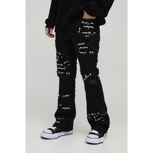 Jean Flare Imprimé Patchwork Homme - Noir - 30r, Noir