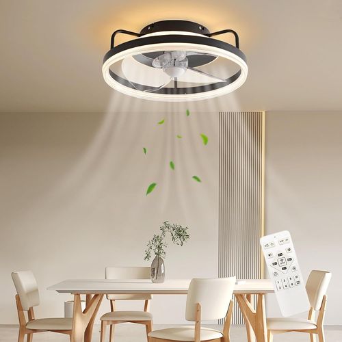Ventilateur de Plafond LED 40CM, 26W Dimmable Avec 6 Vitesses pour Chambre, Cuisine, Salle à Manger