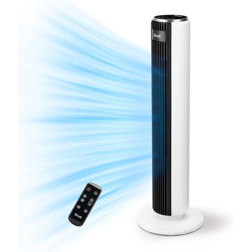 Ventilateur Colonne Silencieux 28dB, 5 Vitesses 4 Modes de Vent,Télécommande, Minuterie 12h, Oscillant à 90° avec 7m/s, 33W Économie, avec Mode Veille pour chambre