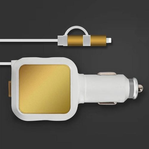 Adaptateur De Chargeur De Voiture Câble Rétractable Micro Usb Chargeur De Voiture Multifonction Or Blanc