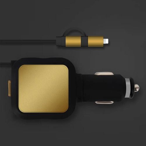 Adaptateur De Chargeur De Voiture Câble Rétractable Micro Usb Chargeur De Voiture Multifonction Noir Or
