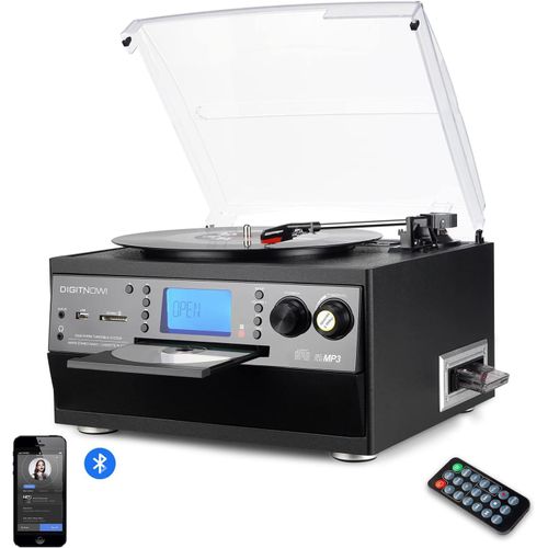 Lbgwp60-Platine Vinyle Bluetooth Tourne-Disque Usb Mp3 Et Fonction Encodage Classique Lecteur Cd Avec Cassette Fm Radio,3 Vitesses 33/45/78 Rpm Haut-Parleurs Intégrés Chaîne Stéréo