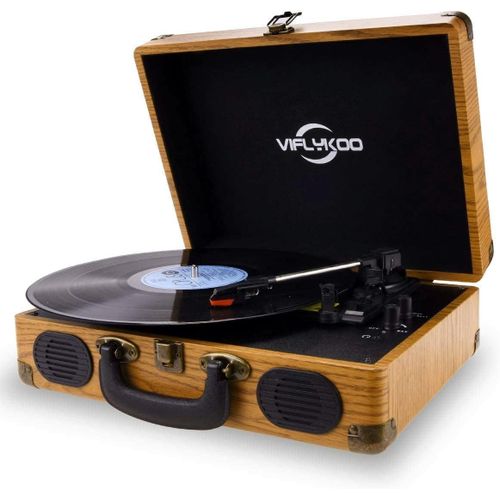 Lbgwp60-Platine Vinyle,Platine Vinyle À Encodeur Numérique Portabl Bluetooth Avec Haut-Parleurs Stéréo Intégrés À Trois Vitesses 33/45/78 Tr/Min Et Entrée/Sortie Aux-Bois Naturel