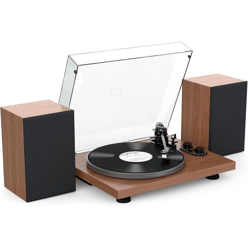 Lbgwp60-Platine Vinyle Système Hi-Fi Avec Enceintes D'Étagère 40 W,Lecteurs De Vinyle Bluetooth Avec Plateau En Aluminium,Entraînement Par Courroie 2 Vitesses Contrepoids Réglable At-3600L Marron