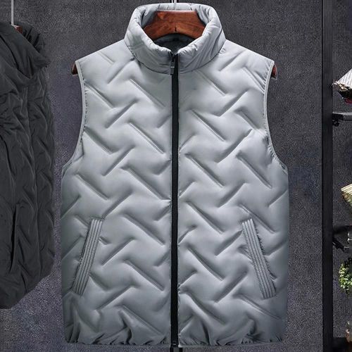 Hommes Simple Casual Gilet D'hiver Manteau Épaissir Sans Manches Fermeture Éclair Cardigan Pour Marcher Randonnée Gris,5xl