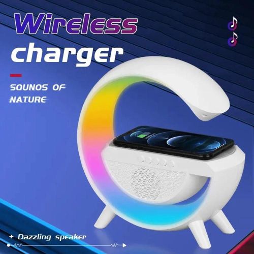 Veilleuse Haut-parleur en forme de G avec chargeur sans fil Stéréo Surround Bass Boîte à musique pour salon Blanc