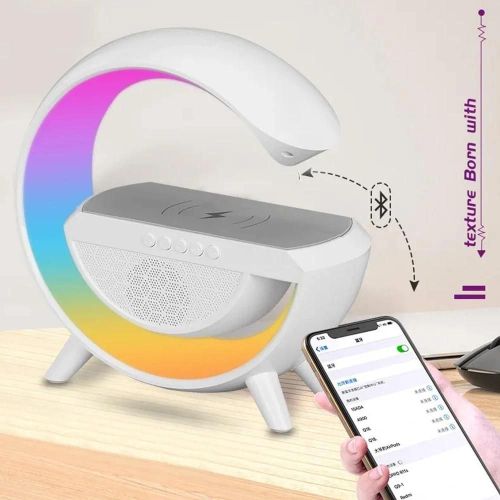 Veilleuse Haut-parleur en forme de G avec chargeur sans fil Stéréo Surround Bass Boîte à musique pour le salon