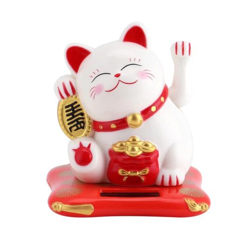 Énergie solaire mignon ondulant chat bonne chance richesse accueil chats maison affichage voiture décor (blanc)