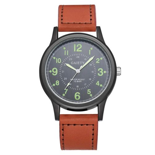 Gaiety Personality Hommes Montre Cadran Rond Bracelet Pu Montre-Bracelet À Quartz (Bracelet Café Cadran Noir)