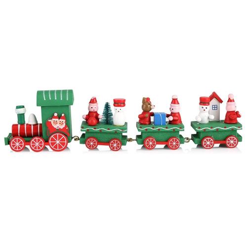 1pc Train En Bois Noël Père Noël Festival Ornement Maison Fête Décor Enfants Jouet Cadeau Vert