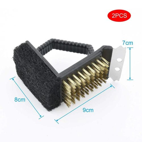 2 pcs grill brosse grattoir barbecue brosse frotter tampon en laiton fil 3 en 1 poils nettoyage grille nettoyant nouveau